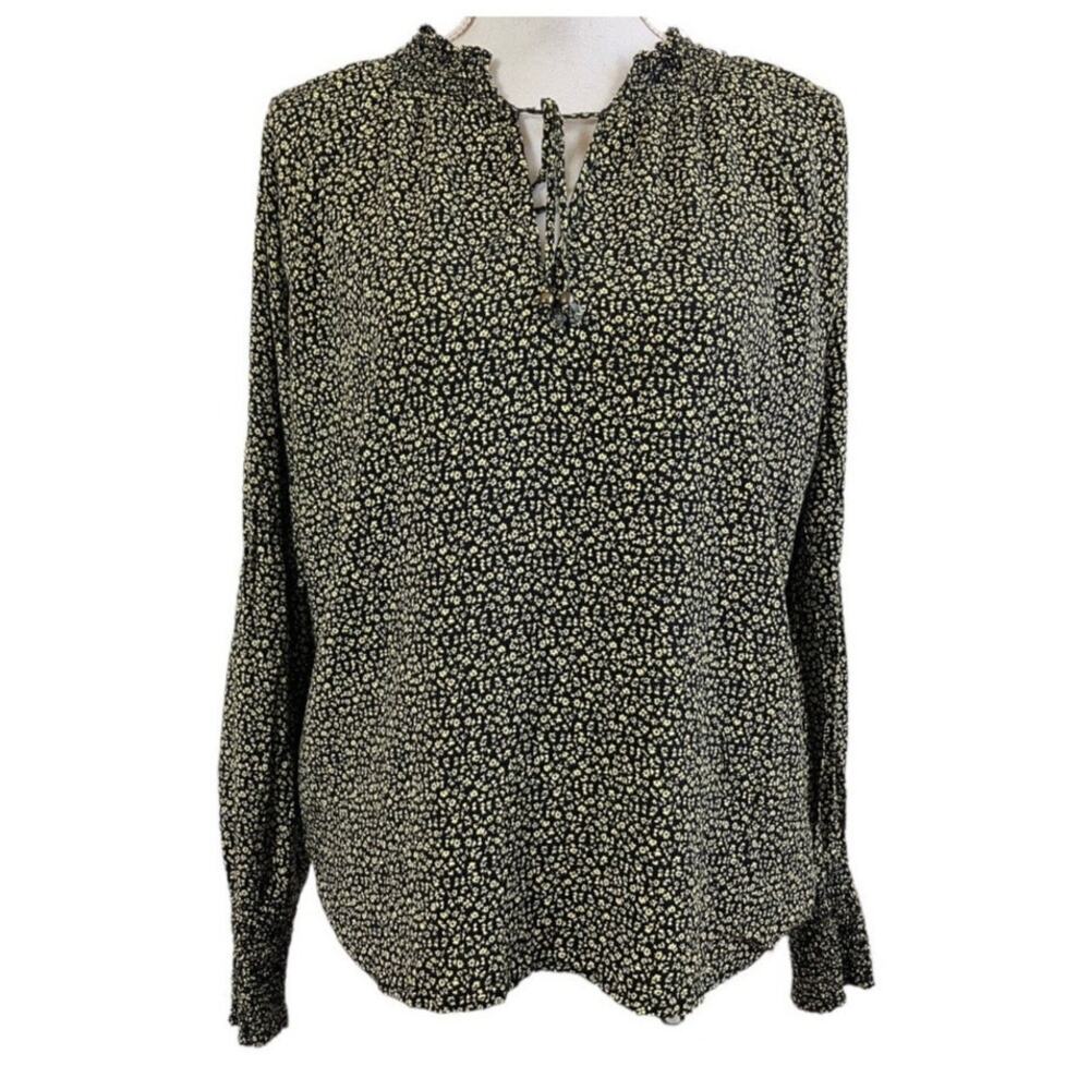 BB Dakota Steve Madden Black Yellow Floral Tie Blouse XL
